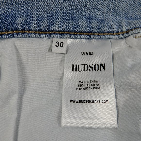 HUDSON JEANS Vivid Fringe Denim Mini SKIRT Size 30 M Blue Havana Raw Hem NEW - Picture 3 of 6